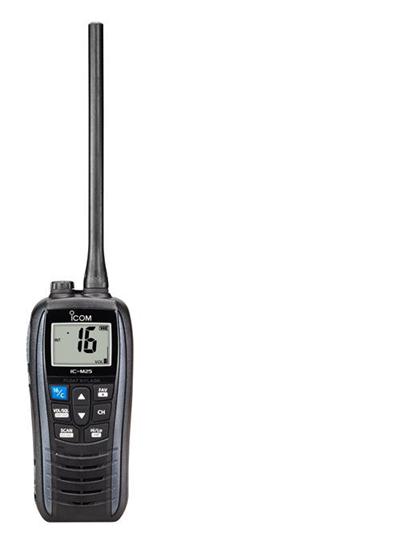 <p>
	<strong>Buoyant Marine VHF Transceiver</strong></p>
<p>
	Great features mixed with style are the traits of Icom&rsquo;s new IC-M25 buoyant marine VHF radio which floats and flashes when dropped into the water. Sporting an elegant slim design, this new model has the lightest body in the market for a floating VHF radio&hellip;.just 220g. New for an Icom, this new radio has a tidy USB connector for convenient charging from a variety of electronic devices!</p>
<p>
	<b>Slim, lightweight, easy to use</b><br />
	The IC-M25 is extremely lightweight, weighing only 220g. Its 30.5mm slim body is extremely comfortable to handle. Large LCD display and laser cut, curved shape buttons are well laid out and provide simple and straightforward operation. In fact, the IC-M25 LCD screen is 30% larger than its predecessor, the IC-M23, allowing you to clearly see the channel number and status icons.</p>
<p>
	<b>Buoyant with flashing red LED</b><br />
	The IC-M25 floats when dropped in water. Not only does the LCD and key backlight on the front panel flash, but also the red LED light blinks through the rear panel showing the place of the radio so that it can be easily retrieved. The IC-M25 also floats even when the optional HM-213 microphone is attached.</p>
<p>
	<b>11 Hours Long Battery Life</b><br />
	The built-in 1500mAh lithium-ion battery provides 5 Watts of transmit power and allows 11 hours (approximate) of long operation*. * Typical operation with Tx (Hi): Rx: standby=5:5:90</p>
<p>
	<b>USB Charging</b><br />
	The IC-M25 has a Micro-B USB connector and can be charged with the supplied AC adaptor, BC-217 in 3 hours (approx.). Third party USB charger products such as cigarette lighters or mobile battery for charging smart phones, tablets or digital cameras may be used with the IC-M25*.<br />
	* The IC-M25 accepts 5V/1A (Max.) input. Use of third party products is not guaranteed.</p>
<p>
	<b>550mW Audio Output and Optional Speaker Microphone</b><br />
	The IC-M25 provides a powerful 550mW (12 Ohm load) audio output and received voice can be heard loud and clear. The Volume loud and mute functions offer quick adjustment of the volume level by holding the VOL/SQL button and pushing the ? or ? button. The optional HM-213 waterproof speaker microphone provides extra convenience for leisure users.</p>
<p>
	<b>Other features</b><br />
	&bull; IPX7 waterproof construction (1m depth of water for 30 minutes)<br />
	&bull; 4-step battery life indicator<br />
	&bull; Dual/Tri-watch functions<br />
	&bull; Instant access to Ch 16 or programmable call channel<br />
	&bull; Quick channel selection with the Favourite channel function<br />
	&bull; Monitor function for noise squelch control with VOL/SQL button<br />
	&bull; Auto scan function<br />
	&bull; LCD auto backlighting<br />
	&bull; AquaQuake draining function</p>
<p>
	<strong>&euro;215</strong></p>
